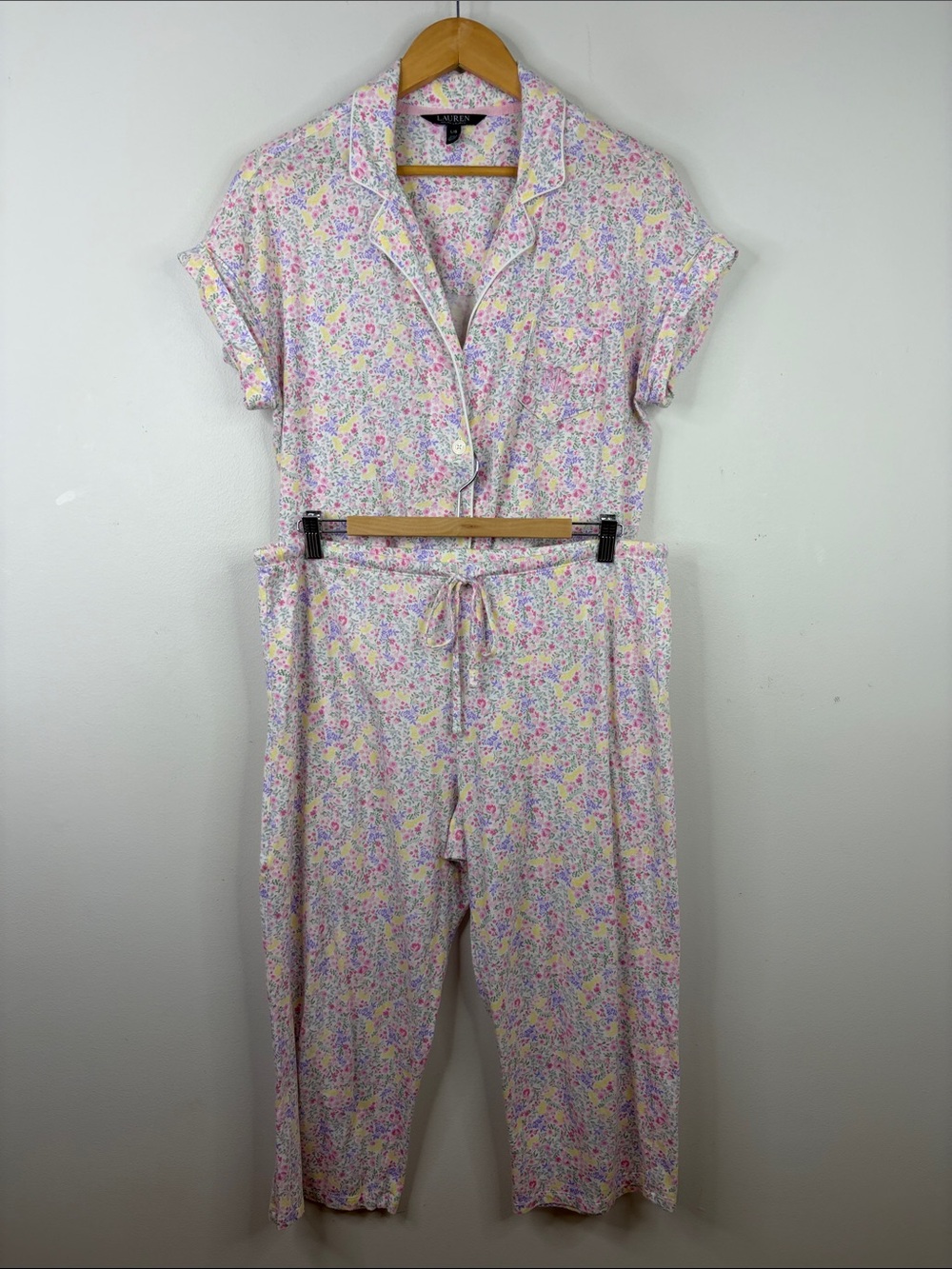 Lauren Ralph Lauren Pajamas Womens Large Pink Purple Cotton Floral Short Sleeve